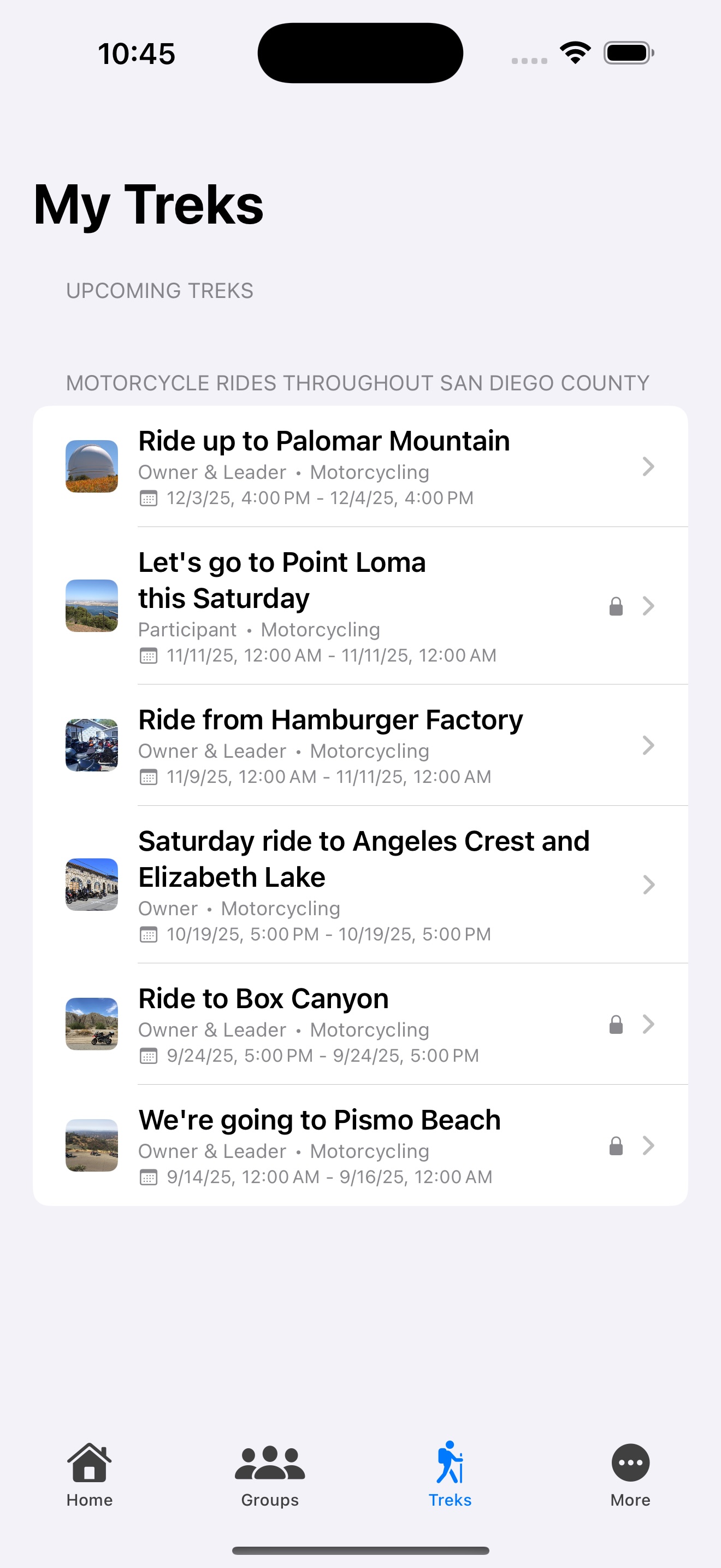 pTreks Trek List